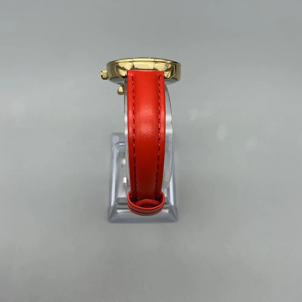 Disney Girls Watch 28mm Mickey Mouse Red Leather Gold Silver Tone New Battery